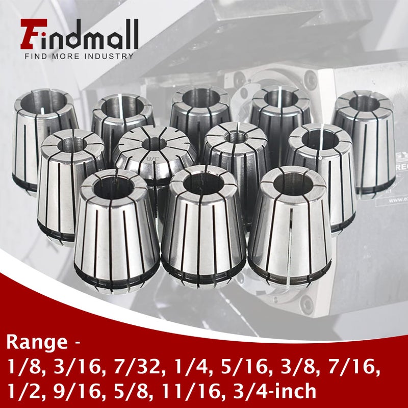 findmall Super Accuracy 12 PCS 1/8"-3/4" ER32 ER-32 Collets Set With 9/16 5/8 11/16 - Image 3